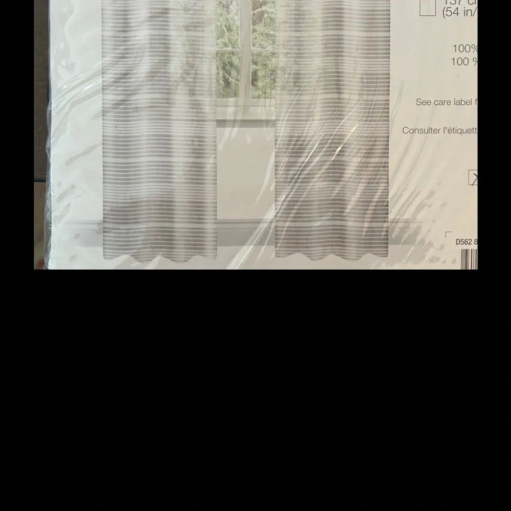 Distinctly Home Lana White Striped Sheer NWT Grey Grommet Panel Curtain 54Wx84L